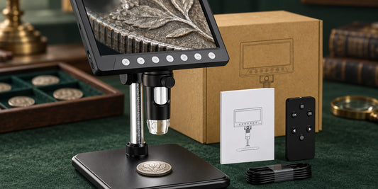 VisioZoom Digitalmikroskop zeigt vergrößerte Prägung und Rand einer Sammlermünze