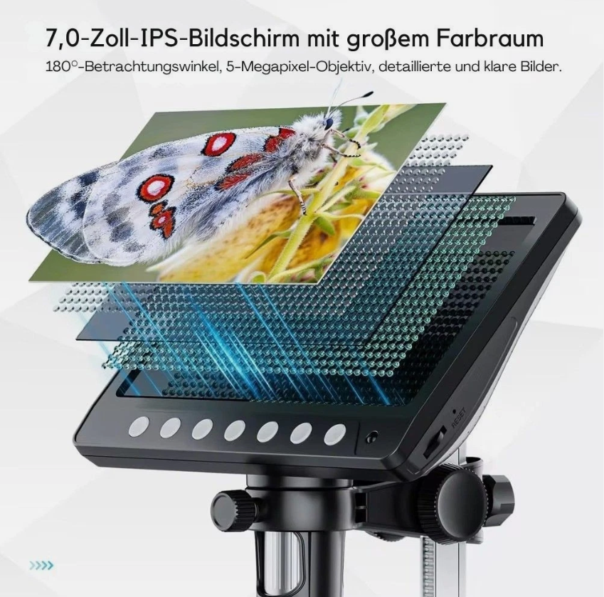 VisioZoom Digital Mikroskop 7" IPS 1200X HD USB 8 LED 5MP